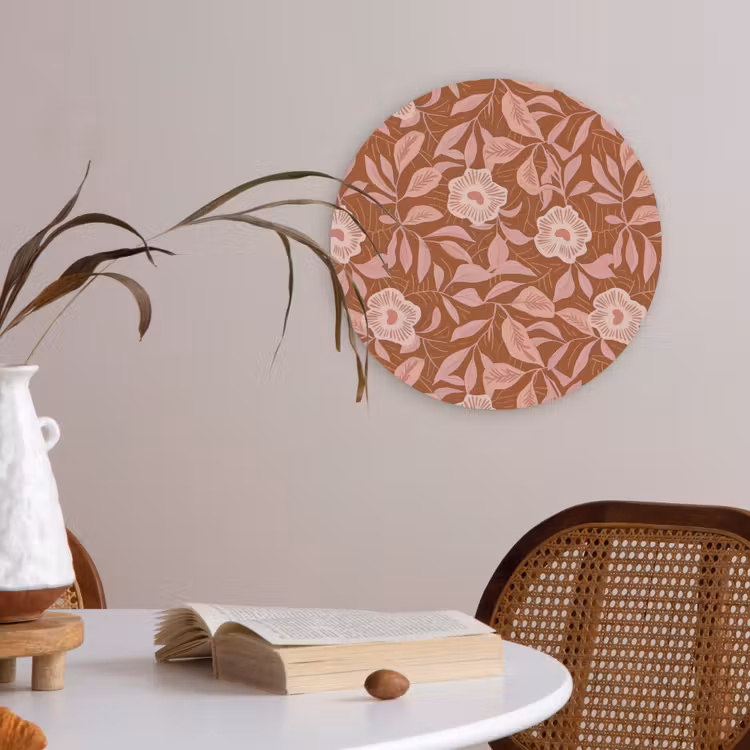 Patroon - Bladeren - Terracotta Akoestische PET Vilt - Rond klein 838 -sfeer3