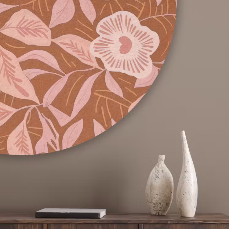Patroon - Bladeren - Terracotta Akoestische PET Vilt - Rond klein 838 -sfeer5_closeup