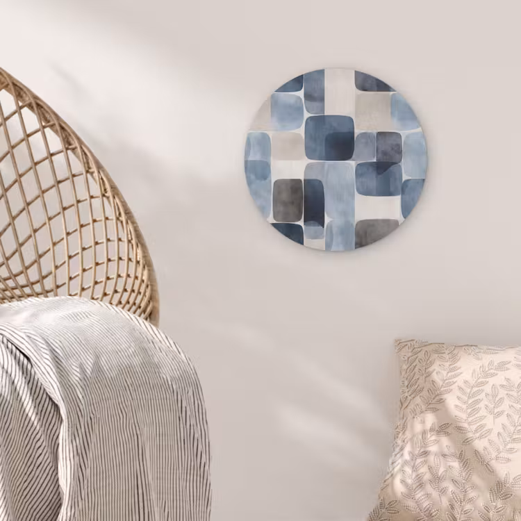Patroon - Blauw - Vierkanten Akoestische PET Vilt - Rond klein -sfeer4