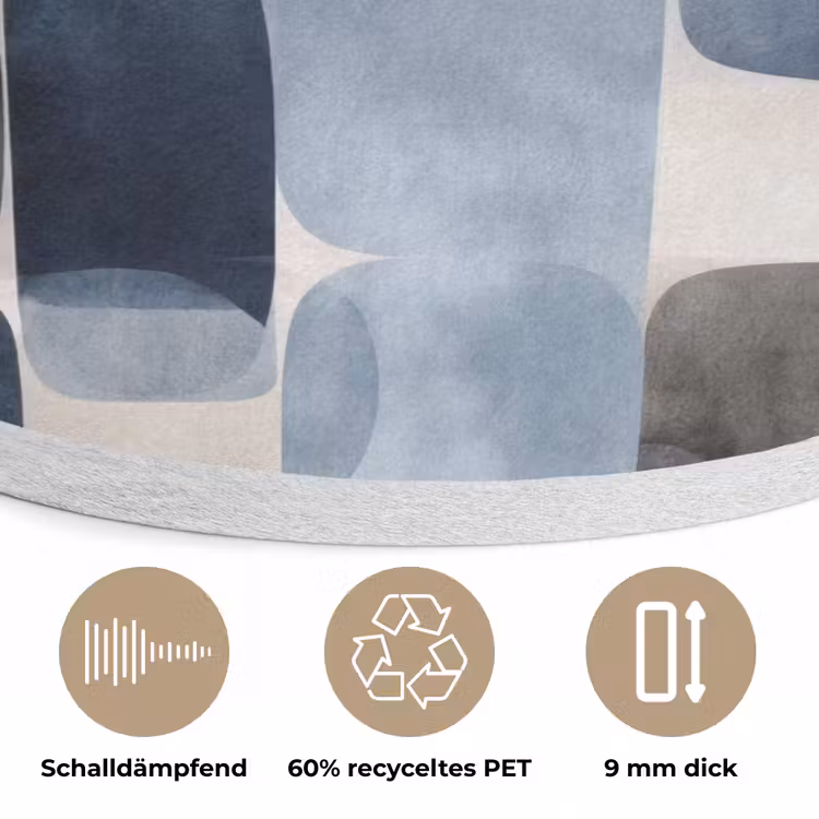 Patroon - Blauw - Vierkanten Akoestische PET Vilt - Rond klein -closeup_DE