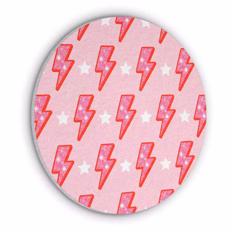 Patroon - Bliksem - Ster - Glitter - Roze Akoestische PET Vilt - Rond klein -3d