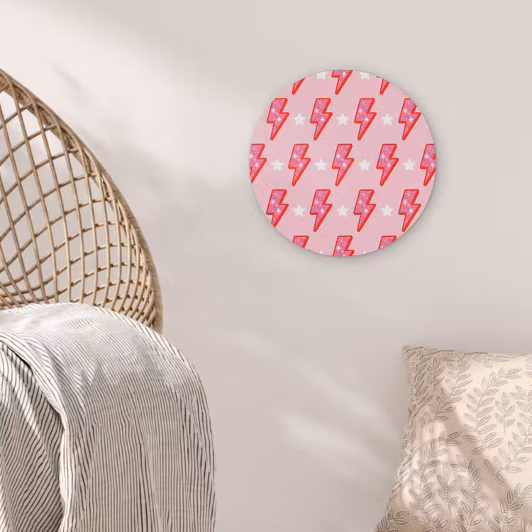Patroon - Bliksem - Ster - Glitter - Roze Akoestische PET Vilt - Rond klein -sfeer4