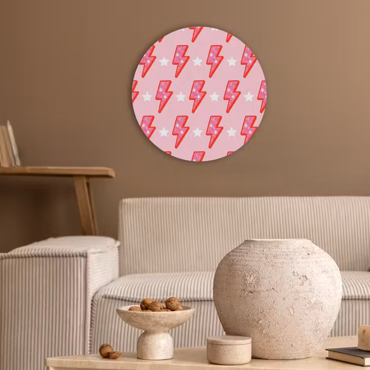 Patroon - Bliksem - Ster - Glitter - Roze Akoestische PET Vilt - Rond klein -sfeer1