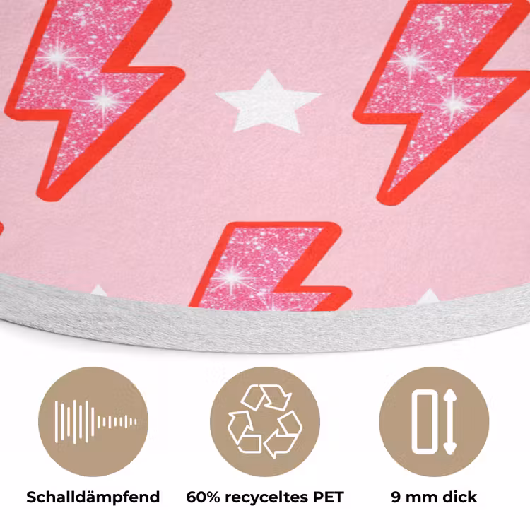 Patroon - Bliksem - Ster - Glitter - Roze Akoestische PET Vilt - Rond klein -closeup_DE