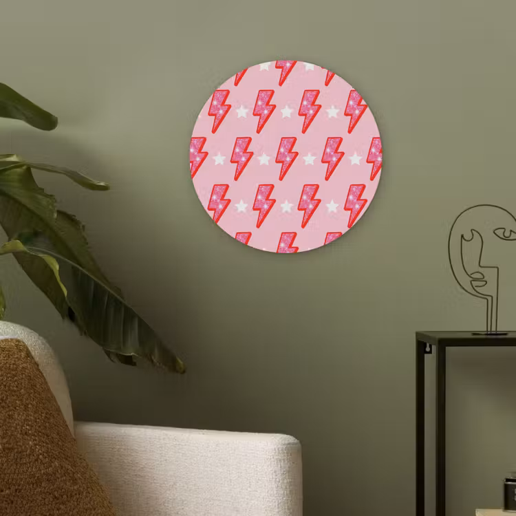 Patroon - Bliksem - Ster - Glitter - Roze Akoestische PET Vilt - Rond klein -sfeer2