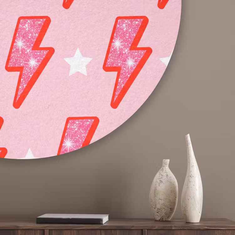 Patroon - Bliksem - Ster - Glitter - Roze Akoestische PET Vilt - Rond klein -sfeer5_closeup