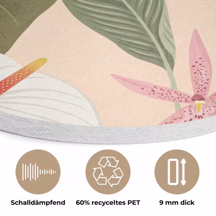 Patroon - Bloemen - Kleurrijk Akoestische PET Vilt - Rond klein -closeup_DE