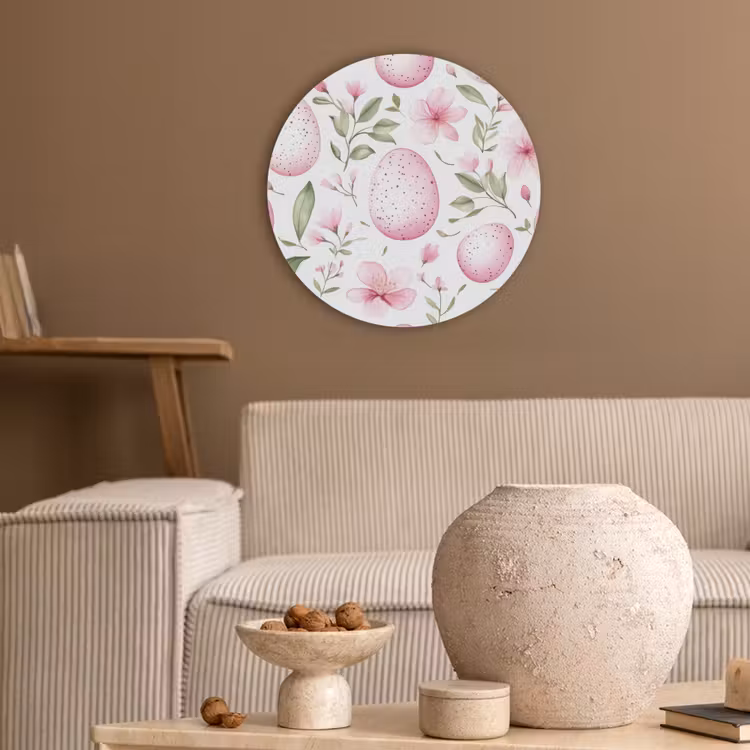 Patroon - Eieren - Roze - Pasen Akoestische PET Vilt - Rond klein -sfeer1