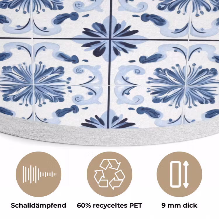 Patroon - Tegel - Blauw Akoestische PET Vilt - Rond klein 838 -closeup_DE