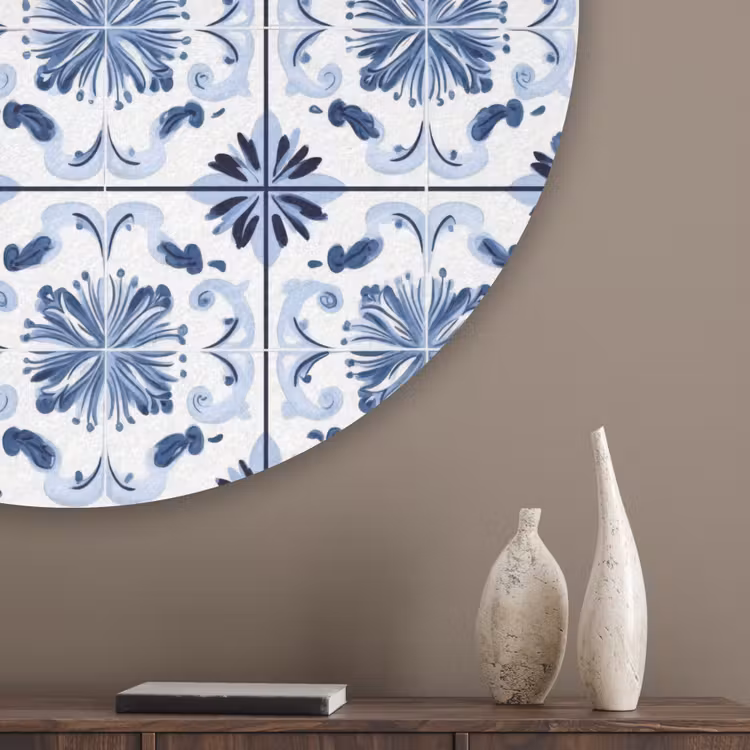 Patroon - Tegel - Blauw Akoestische PET Vilt - Rond klein 838 -sfeer5_closeup