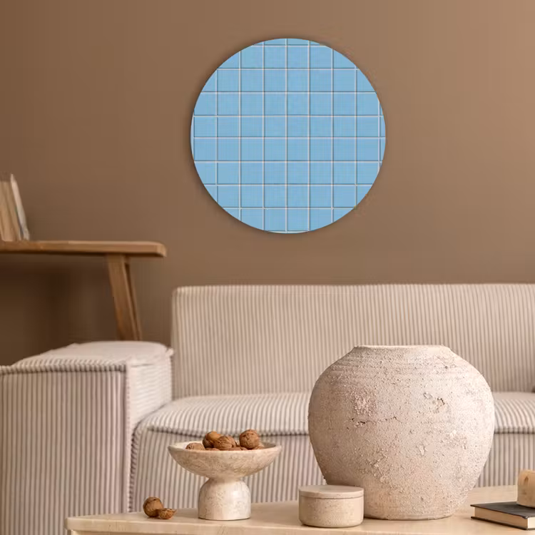 Patroon - Tegel - Pastel - Blauw Akoestische PET Vilt - Rond klein 838 -sfeer1