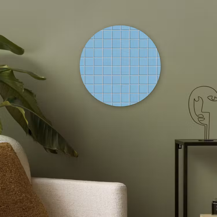 Patroon - Tegel - Pastel - Blauw Akoestische PET Vilt - Rond klein 838 -sfeer2