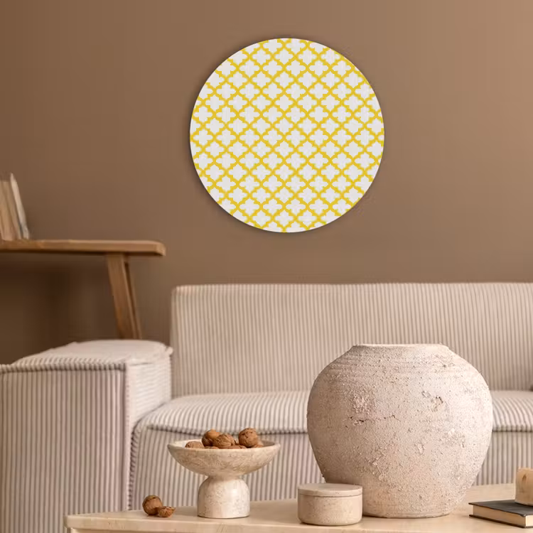 Patroon - Geometrisch - Klassiek - Geel Akoestische PET Vilt - Rond klein 838 -sfeer1