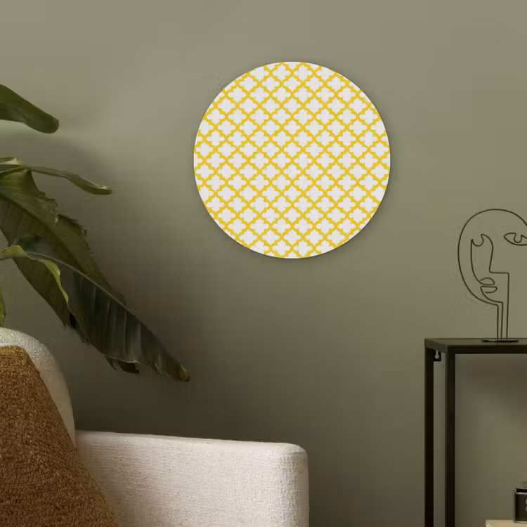 Patroon - Geometrisch - Klassiek - Geel Akoestische PET Vilt - Rond klein 838 -sfeer2