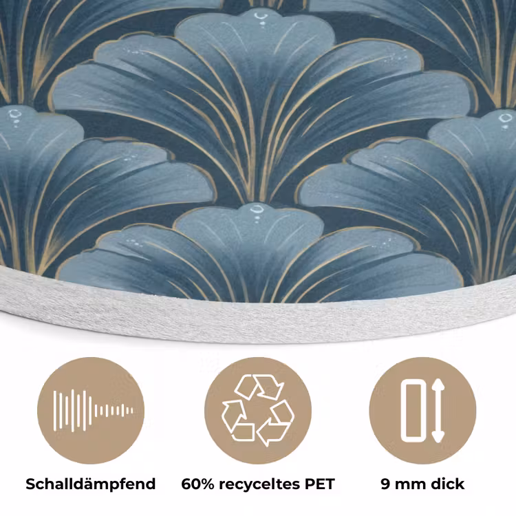 Patroon - Ginkgoblad - Blauw Akoestische PET Vilt - Rond klein 838 -closeup_DE