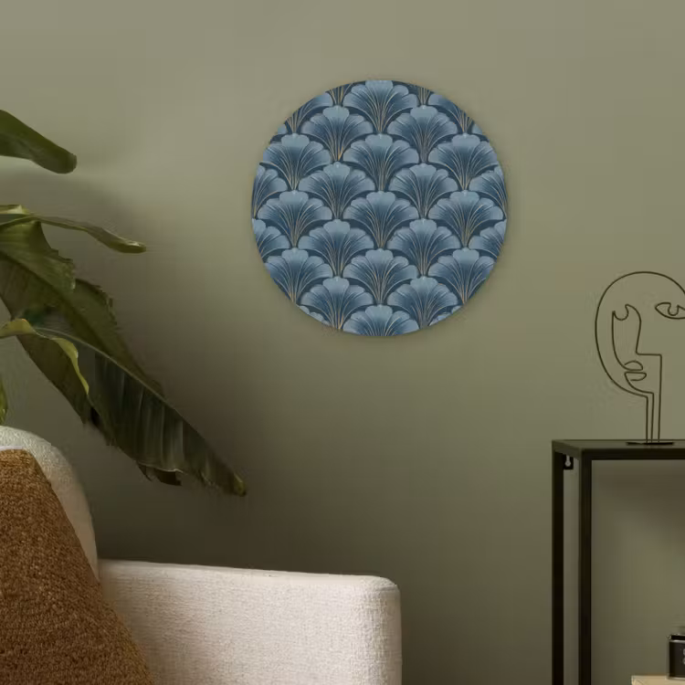 Patroon - Ginkgoblad - Blauw Akoestische PET Vilt - Rond klein 838 -sfeer2