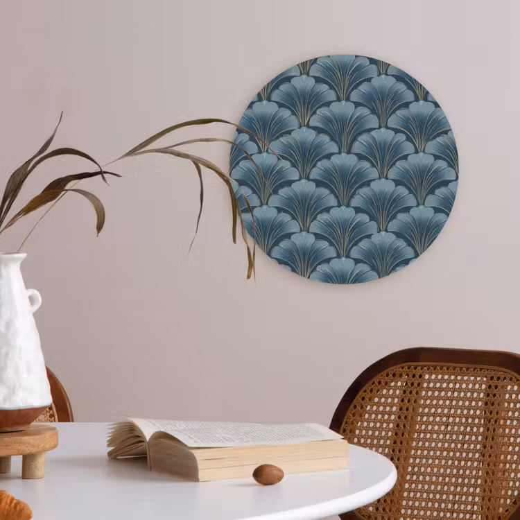 Patroon - Ginkgoblad - Blauw Akoestische PET Vilt - Rond klein 838 -sfeer3