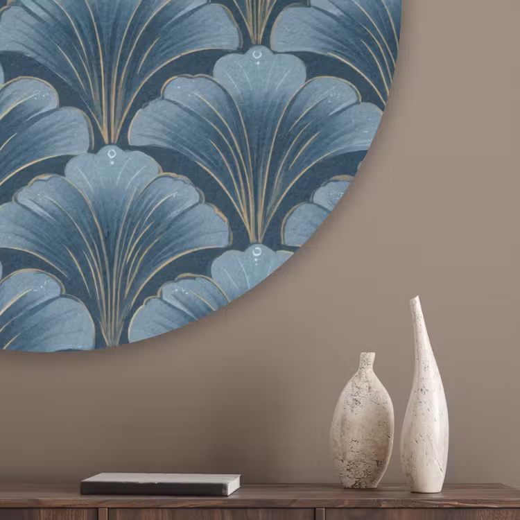 Patroon - Ginkgoblad - Blauw Akoestische PET Vilt - Rond klein 838 -sfeer5_closeup
