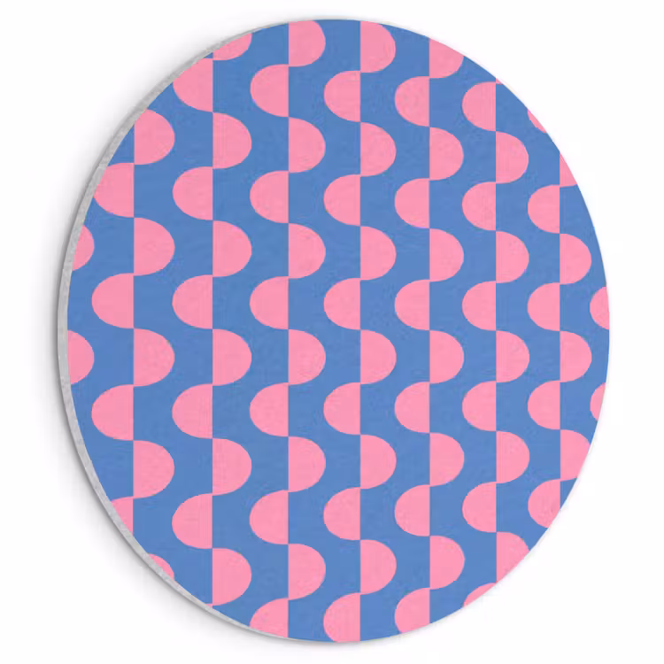 Patroon - Halve cirkels - Abstract - Modern - Roze - Blauw Akoestische PET Vilt - Rond klein -3d