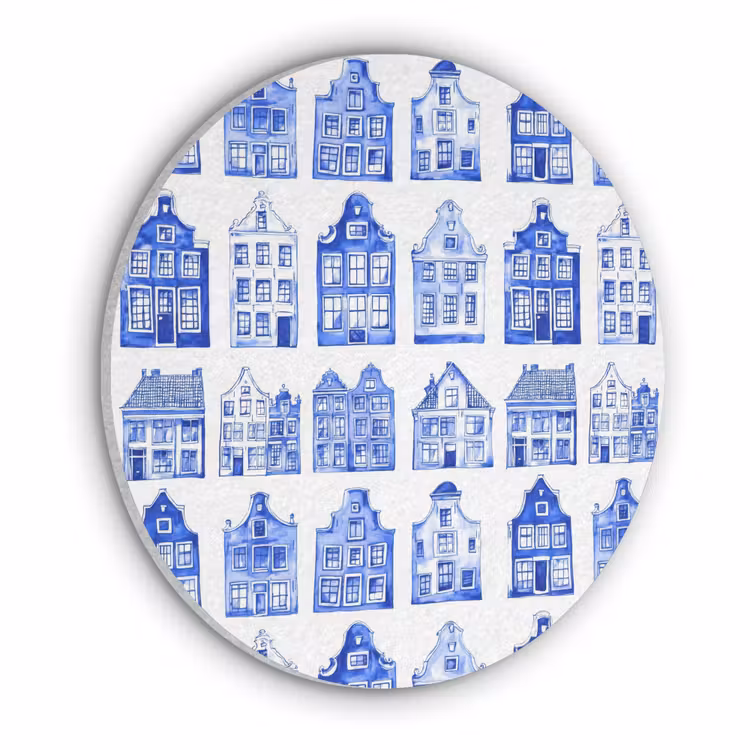 Patroon - Huizen - Blauw Akoestische PET Vilt - Rond klein 838 -3d