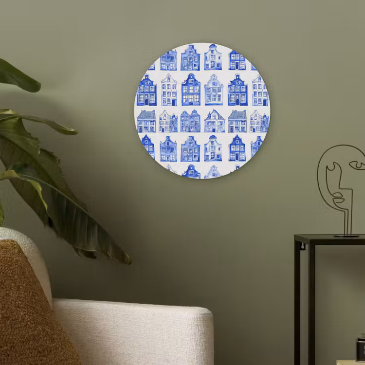 Patroon - Huizen - Blauw Akoestische PET Vilt - Rond klein 838 -sfeer2