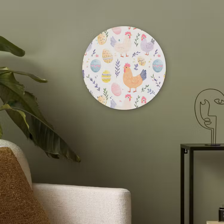 Patroon - Kip - Paaseieren Akoestische PET Vilt - Rond klein -sfeer2