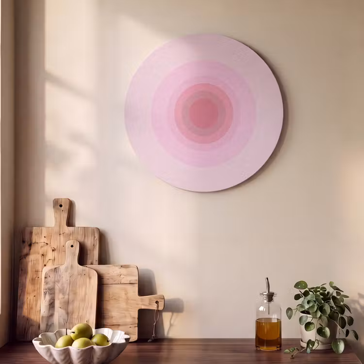 Patroon - Cirkels - Abstract - Roze - Modern Akoestische PET Vilt - Rond klein -sfeer2