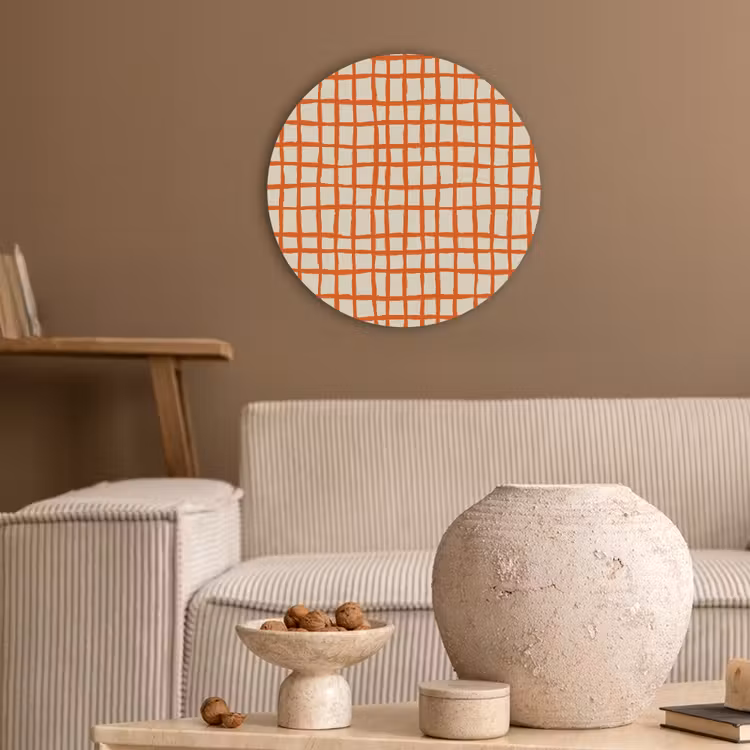 Patroon - Lijnen - Oranje Akoestische PET Vilt - Rond klein 838 -sfeer1