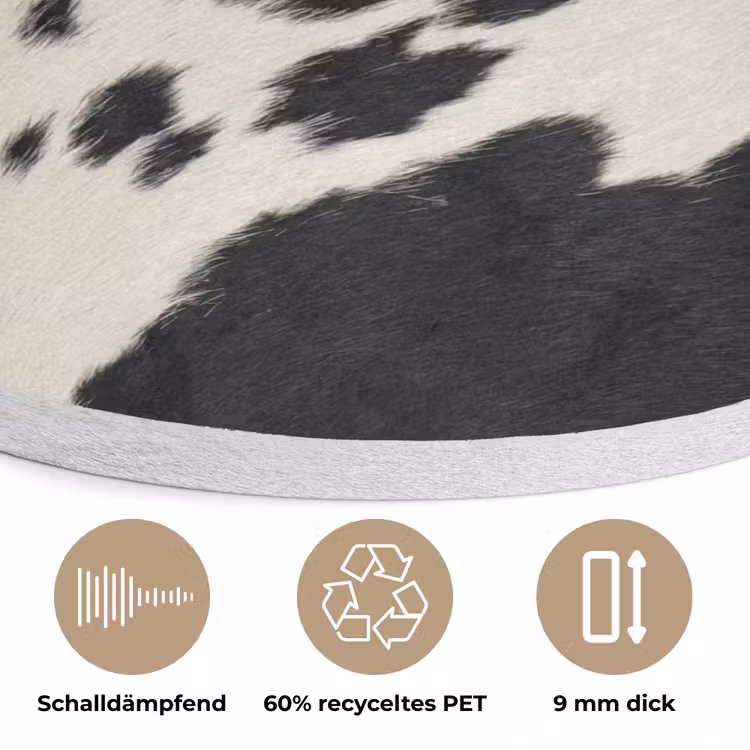 Patroon - Vacht - Zwart - Wit Akoestische PET Vilt - Rond klein -closeup_DE