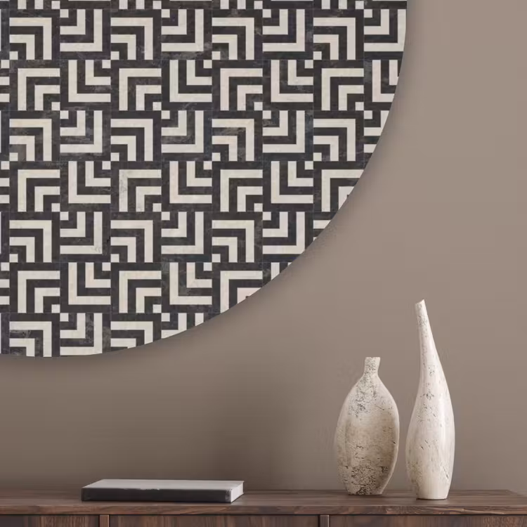 Patroon - Marmer - Zwart Akoestische PET Vilt - Rond klein 838 -sfeer5_closeup