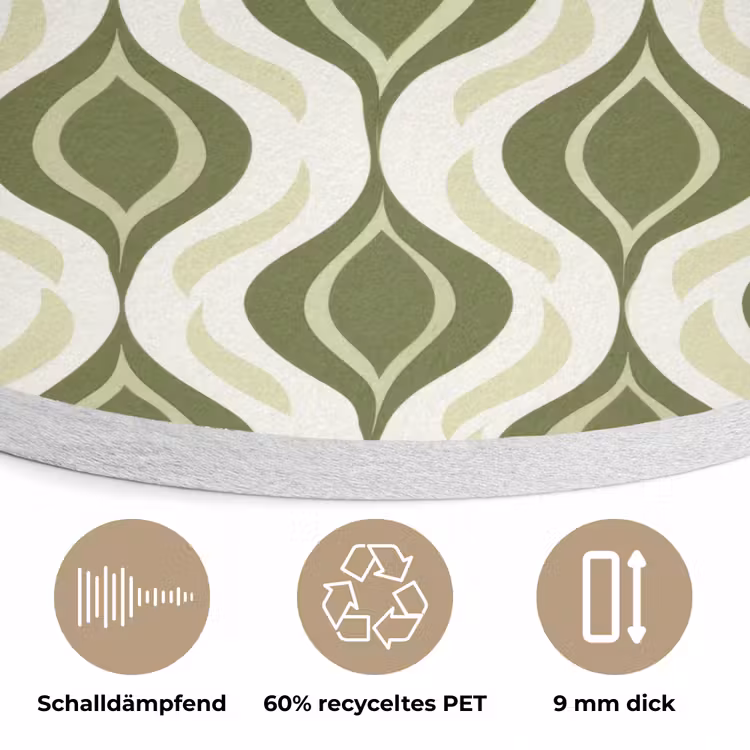 Patroon - Retro - Groen Akoestische PET Vilt - Rond klein 838 -closeup_DE