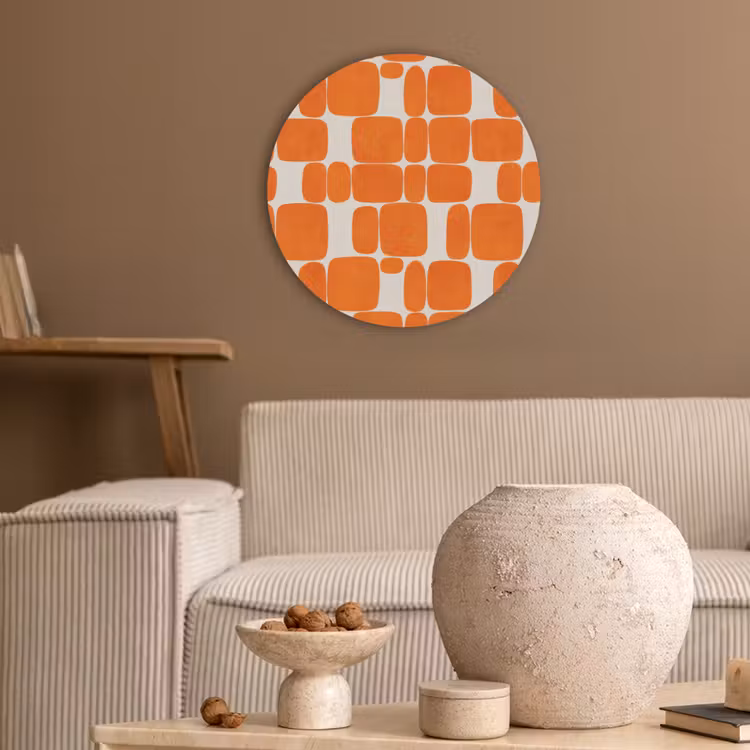 Patroon - Retro - Oranje Akoestische PET Vilt - Rond klein 838 -sfeer1