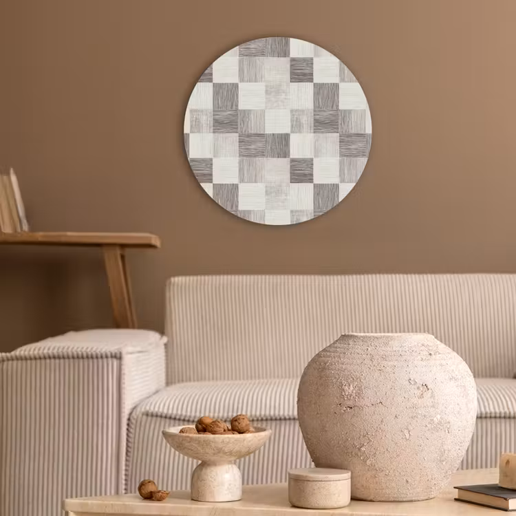 Patroon - Dambord - Houtnerf Akoestische PET Vilt - Rond klein 838 -sfeer1
