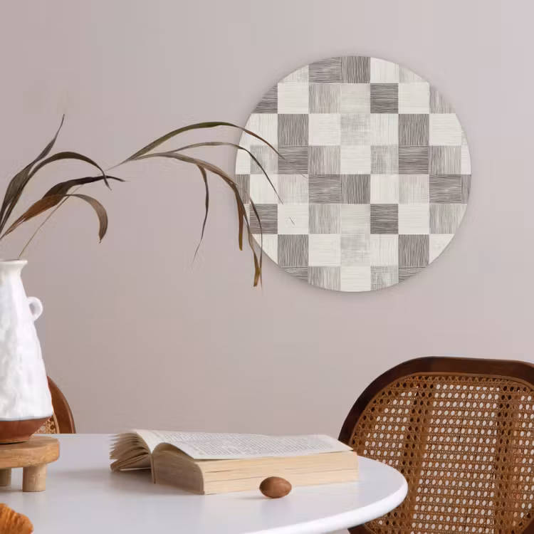 Patroon - Dambord - Houtnerf Akoestische PET Vilt - Rond klein 838 -sfeer3