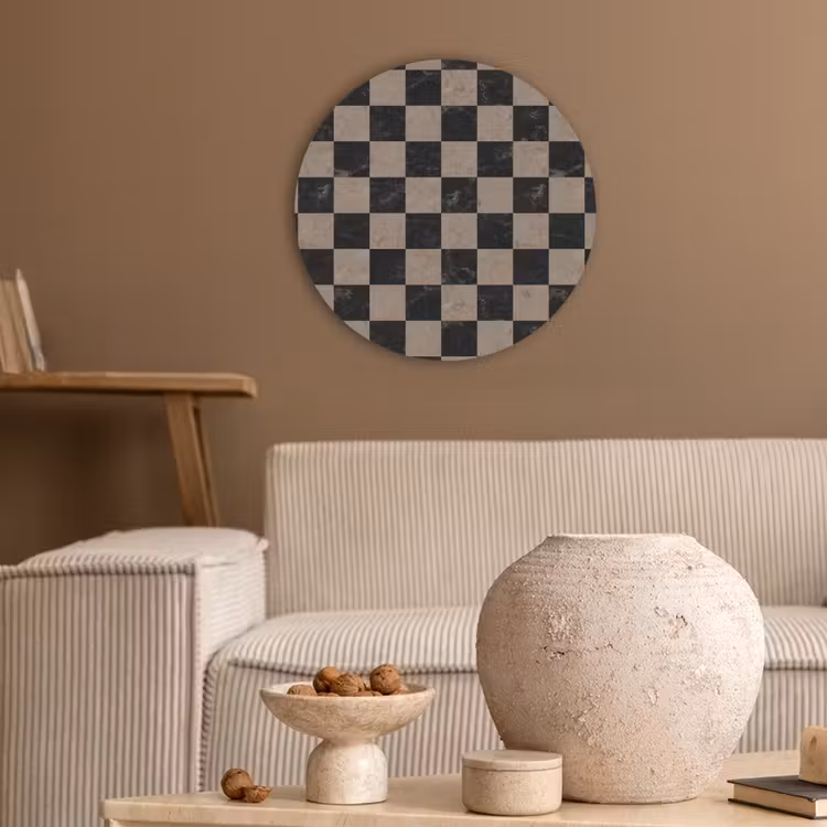Patroon - Dambord - Marmer Akoestische PET Vilt - Rond klein 838 -sfeer1