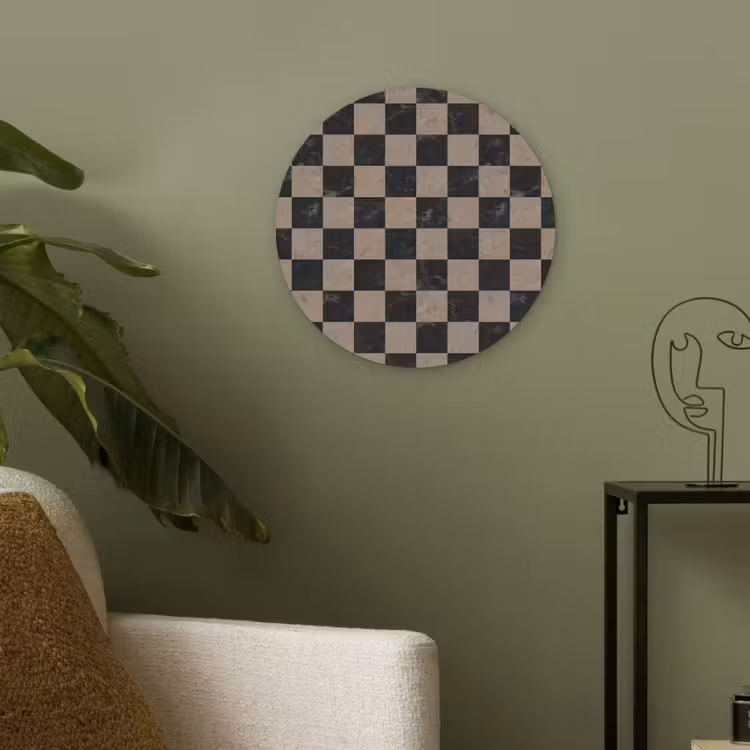 Patroon - Dambord - Marmer Akoestische PET Vilt - Rond klein 838 -sfeer2