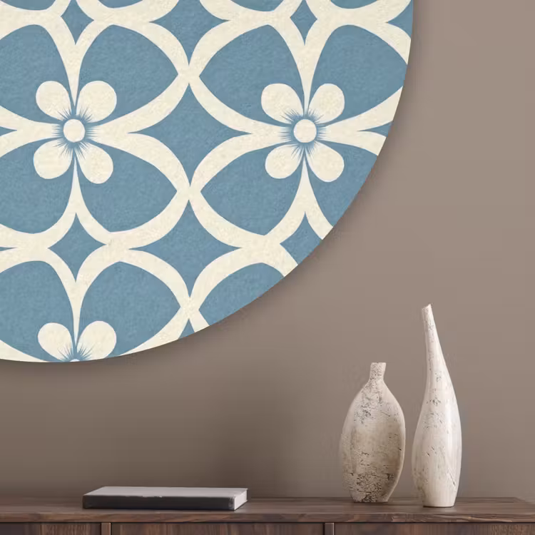 Patroon - Symmetrisch - Blauw Akoestische PET Vilt - Rond klein 838 -sfeer5_closeup