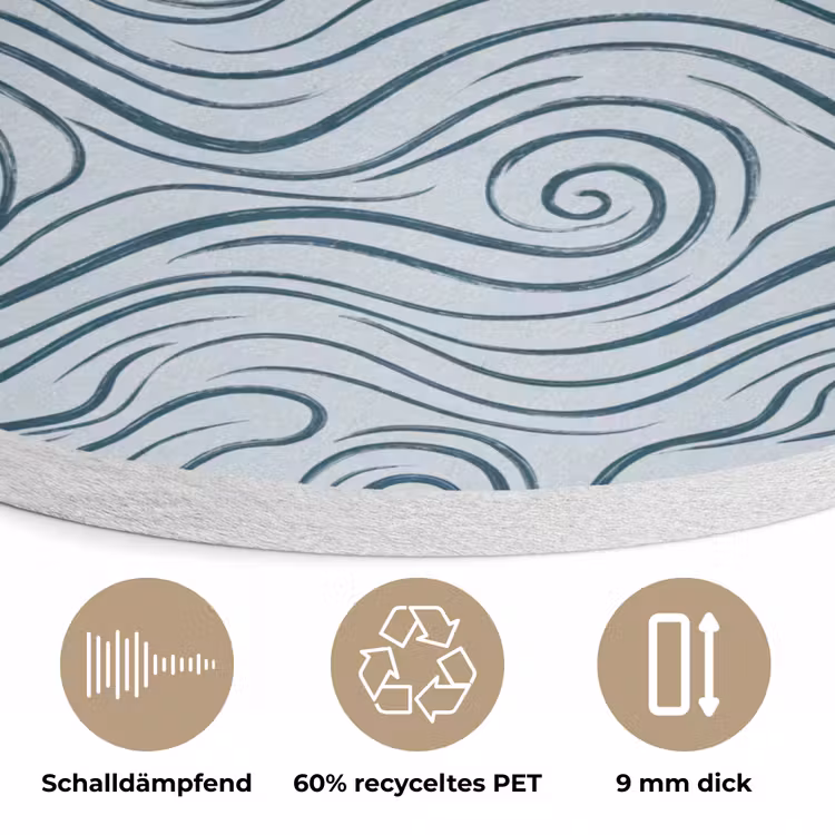 Patroon - Golven - Abstract - Modern - Blauw Akoestische PET Vilt - Rond klein -closeup_DE