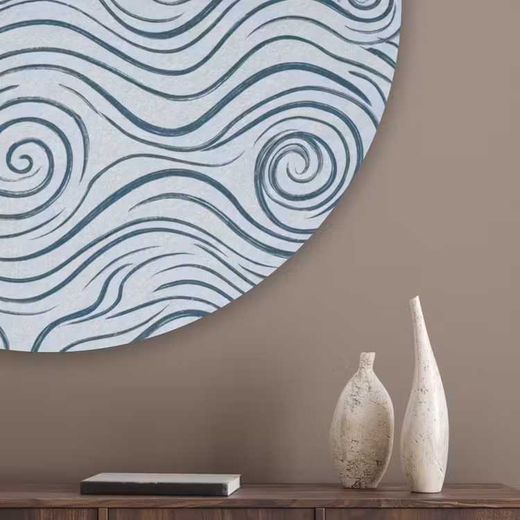 Patroon - Golven - Abstract - Modern - Blauw Akoestische PET Vilt - Rond klein -sfeer5_closeup