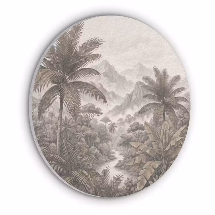 Natuur - Bergen - Rivier - Tropisch - Vintage Akoestische PET Vilt - Rond klein -3d