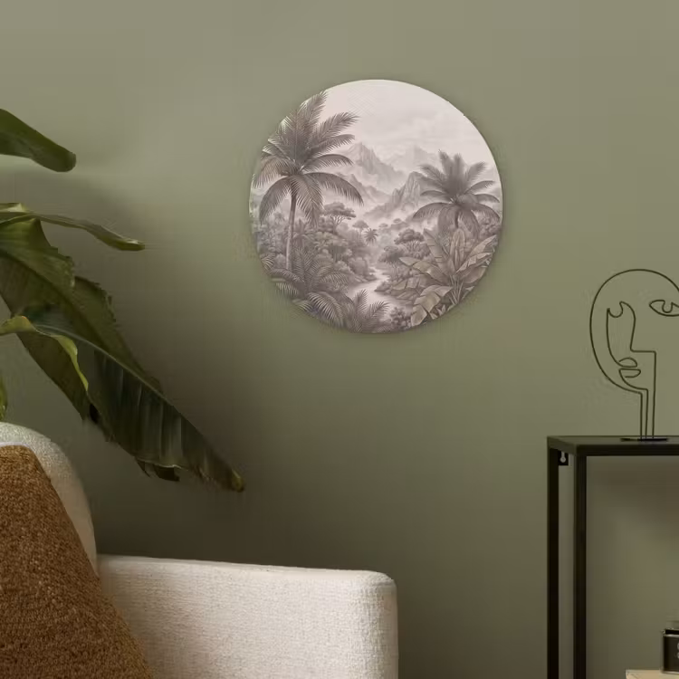 Natuur - Bergen - Rivier - Tropisch - Vintage Akoestische PET Vilt - Rond klein -sfeer2