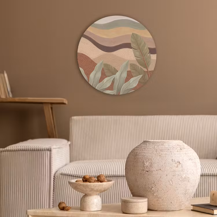Natuur - Bladeren - Landschap - Abstract - Aardetinten Akoestische PET Vilt - Rond klein -sfeer1