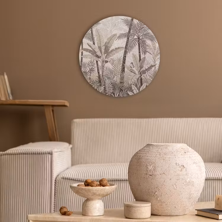 Natuur - Bladeren - Landschap - Mozaïek - Beige Akoestische PET Vilt - Rond klein -sfeer1