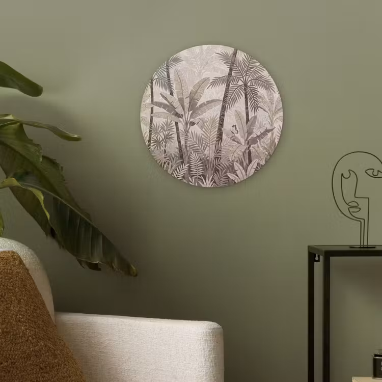 Natuur - Bladeren - Landschap - Mozaïek - Beige Akoestische PET Vilt - Rond klein -sfeer2