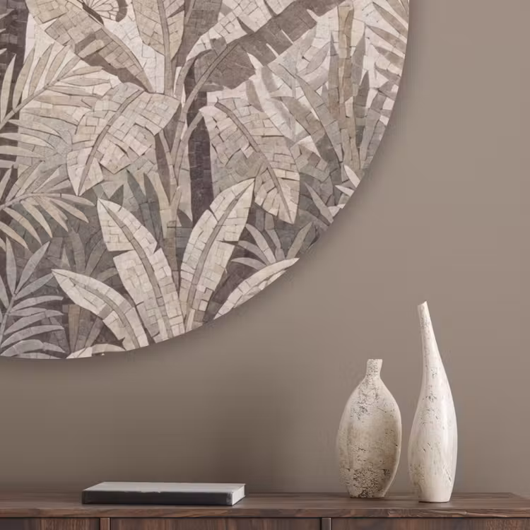 Natuur - Bladeren - Landschap - Mozaïek - Beige Akoestische PET Vilt - Rond klein -sfeer5_closeup