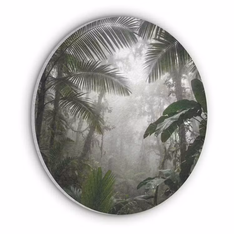 Natuur - Jungle - Mist - Groen - Bladeren Akoestische PET Vilt - Rond klein -3d