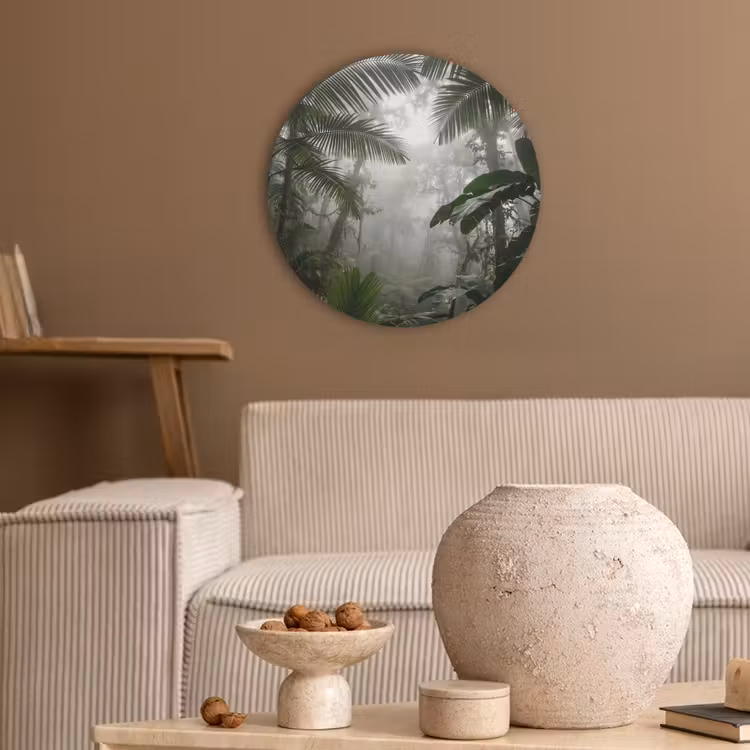 Natuur - Jungle - Mist - Groen - Bladeren Akoestische PET Vilt - Rond klein -sfeer1