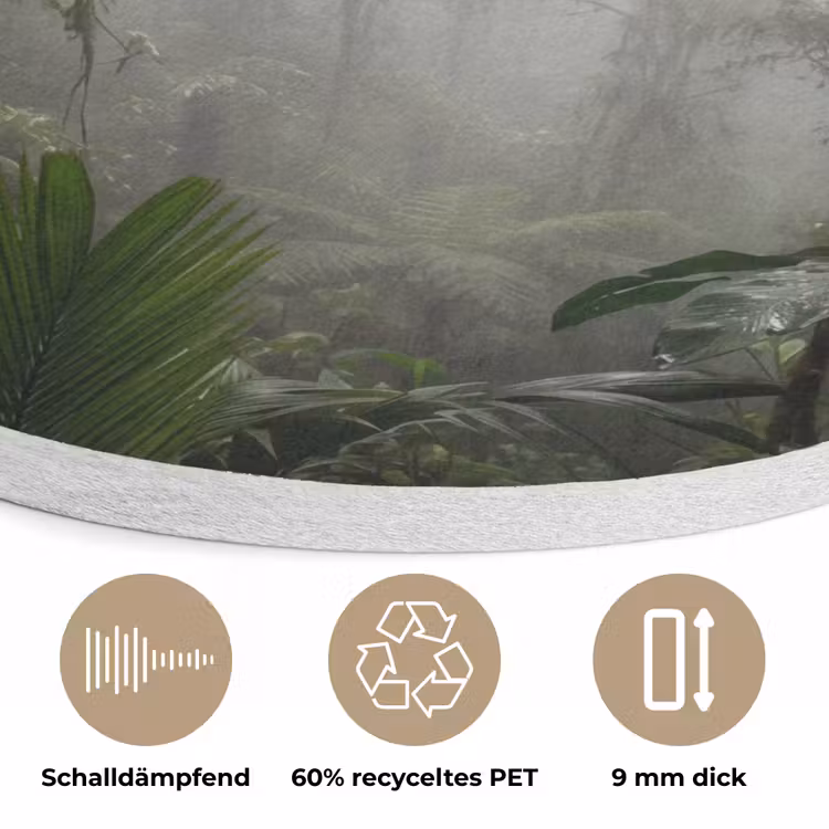 Natuur - Jungle - Mist - Groen - Bladeren Akoestische PET Vilt - Rond klein -closeup_DE