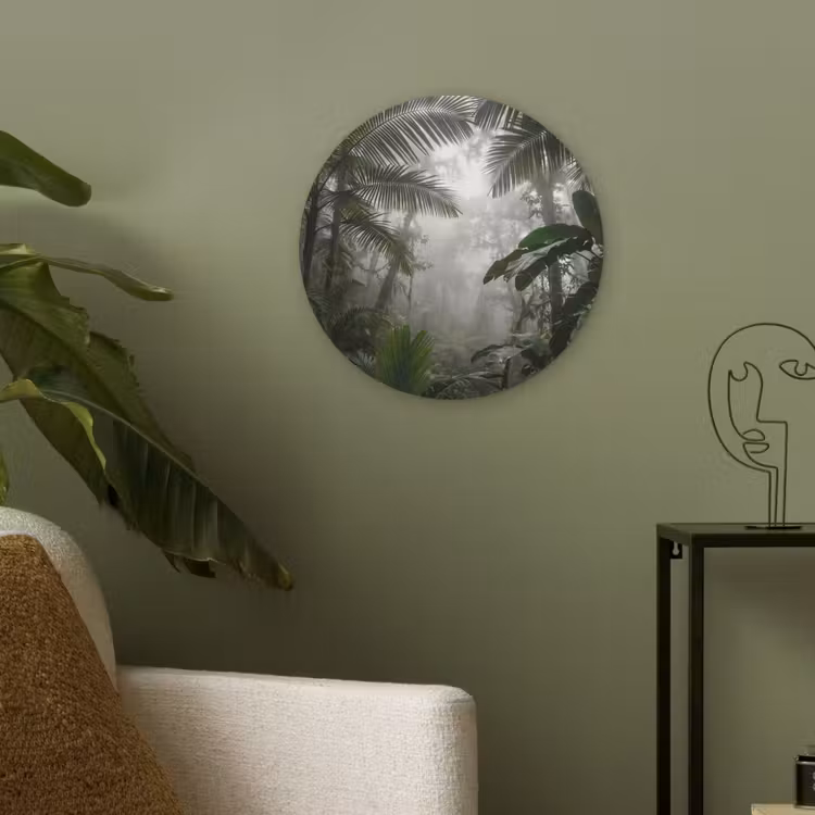 Natuur - Jungle - Mist - Groen - Bladeren Akoestische PET Vilt - Rond klein -sfeer2