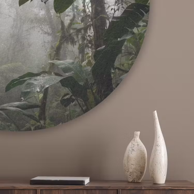 Natuur - Jungle - Mist - Groen - Bladeren Akoestische PET Vilt - Rond klein -sfeer5_closeup